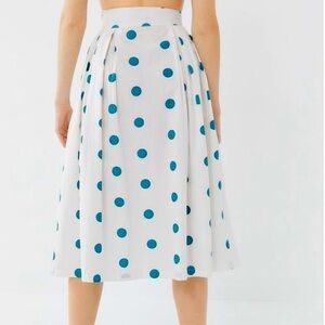 Urban Outfitters White & Teal Polka Dot Midi Skirt